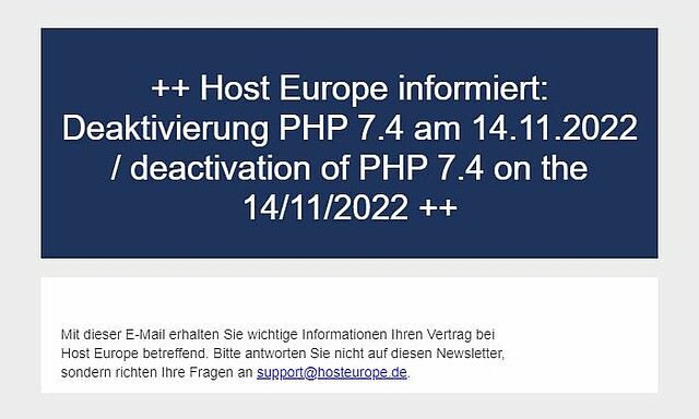 Meldung HostEurope zur PHP-Abschaltung
