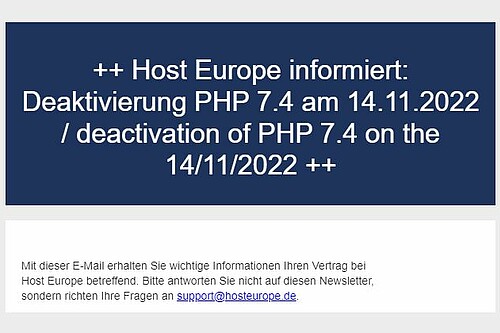 Meldung HostEurope zur PHP-Abschaltung