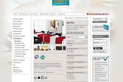 Onlineshop Zollner Hotelwäsche mit Modified