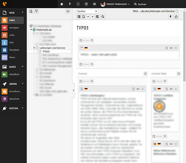 TYPO3 Backend Inhalte pflegen